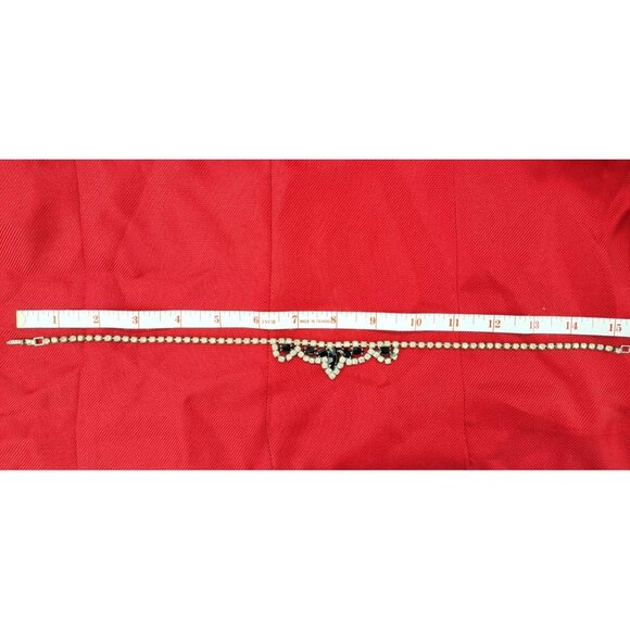 Vintage Clear Black Rhinestone Necklace Marquise 15 Inches Choker Bib Costume - Picture 5 of 5